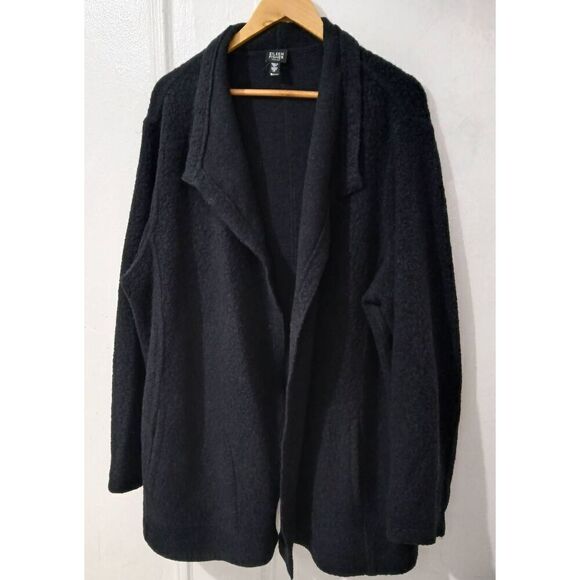 Eileen fisher womens plus size 1xl Boucle wool duster cardigan sweater black - Picture 1 of 7